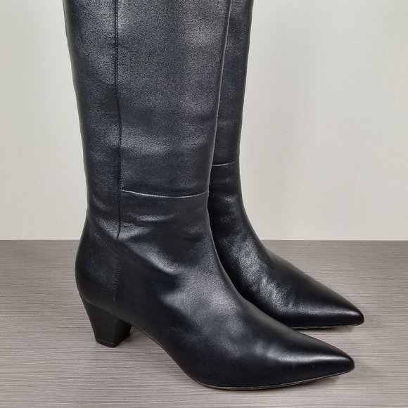 Vince Knee High Kitten Heel Boots, Black Leather, Womens Size 6.5 US / 36.5 - Picture 5 of 16